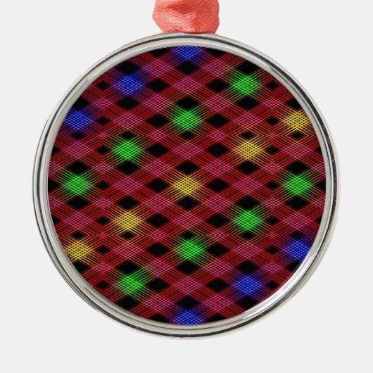 Gingham Karo Multicolored Pattern Silbernes Ornament (Vorne)