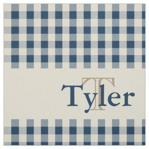Gingham-Karo-Muster-Monogramm-Gewohnheits-Jungen Stoff