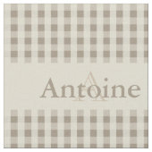 Gingham-Karo-Muster-Monogramm-kakifarbige Stoff (Nahaufnahme)