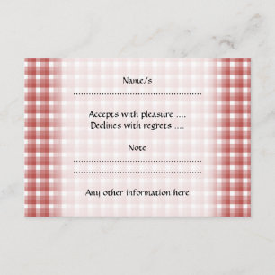 Gingham Karo Muster. Rot und Weiß. RSVP Karte