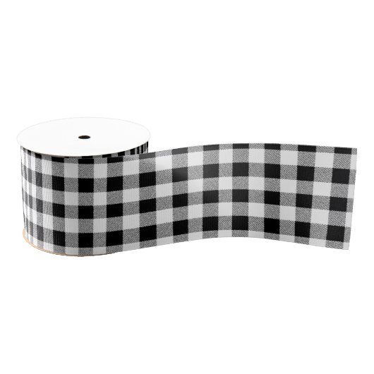 Gingham Karo Muster schwarz-weiß Ripsband (Spule)