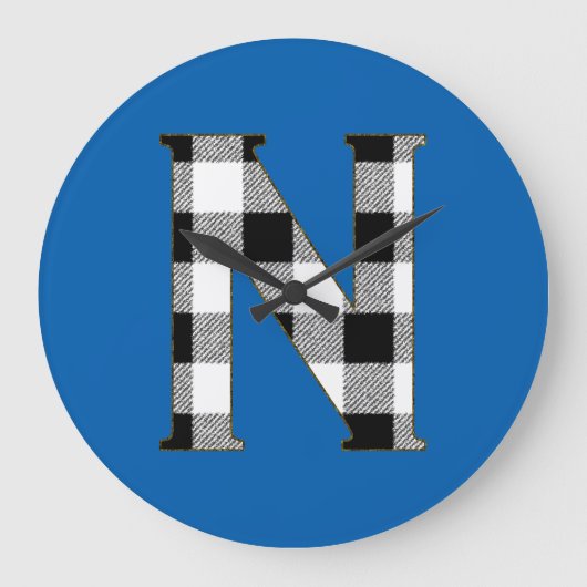 Gingham Karo N Große Wanduhr (Vorderseite)