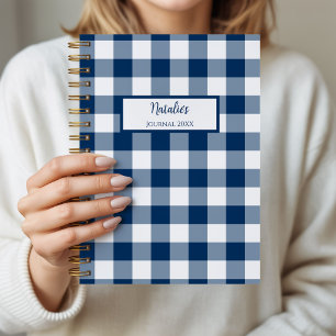 Gingham-Karo-Navy-Personalisiertes-Tagebuch-Notizb Notizblock