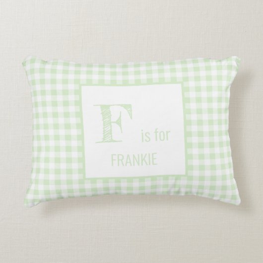 Gingham Karo Pastel Mint Green & White Monogram Dekokissen (Vorderseite)