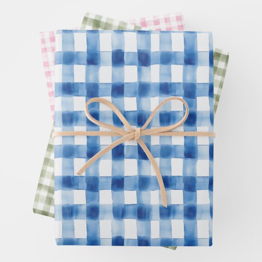 Gingham Karo Pattern Blue Pink Sage Green Geschenkpapier Set (Beispiel)