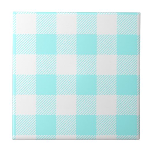 Gingham Karo Pattern (hellblau) Fliese (Vorderseite)