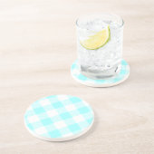 Gingham Karo Pattern (hellblau) Sandstein Untersetzer (Seite)