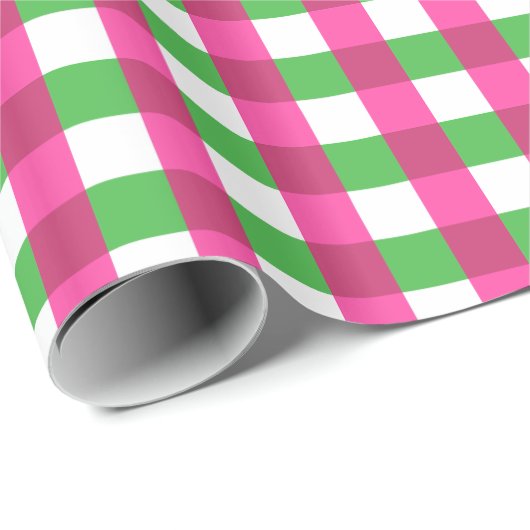 Gingham Karo Pattern Hot Pink und Green Geschenkpapier (Rolleneckpunkt)