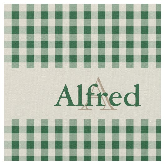 Gingham Karo Pattern Monogram Dark Green Beige Stoff (Nahaufnahme)