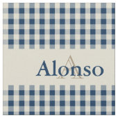 Gingham Karo Pattern Monogram Navy Blue Beige Stoff (Nahaufnahme)