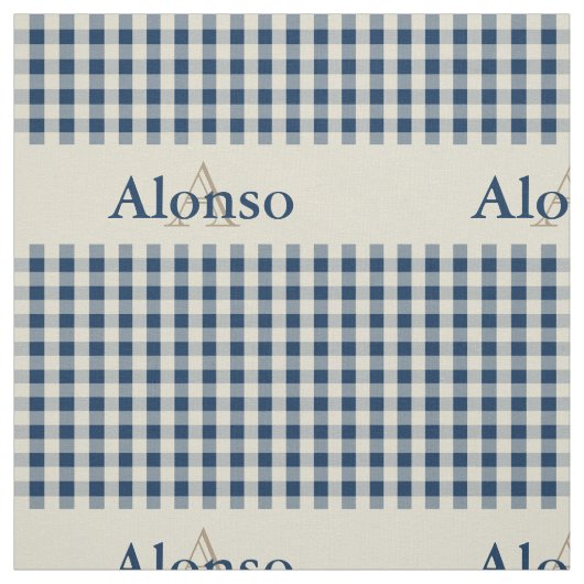Gingham Karo Pattern Monogram Navy Blue Beige Stoff (Muster)