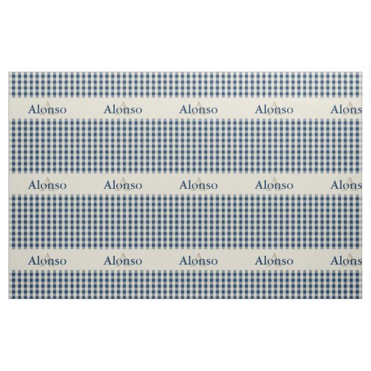 Gingham Karo Pattern Monogram Navy Blue Beige Stoff (Fat Quarter (45,7 x 55,9 cm))