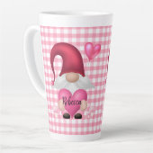 Gingham Karo Pattern Personalisiert Gnome Tasse (Linke Ecke)
