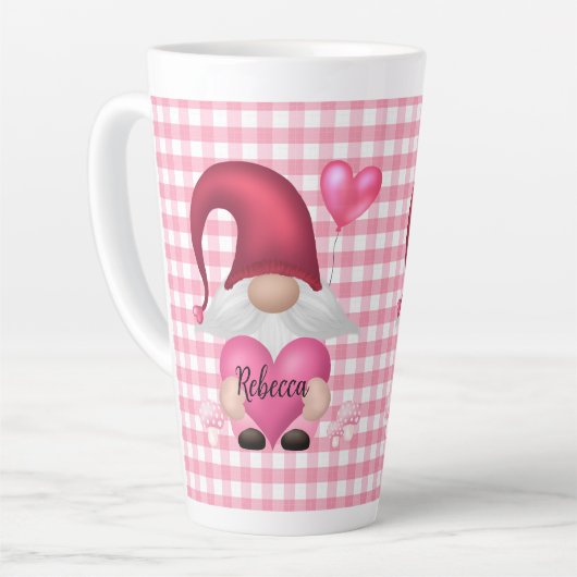 Gingham Karo Pattern Personalisiert Gnome Tasse (Linke Ecke)