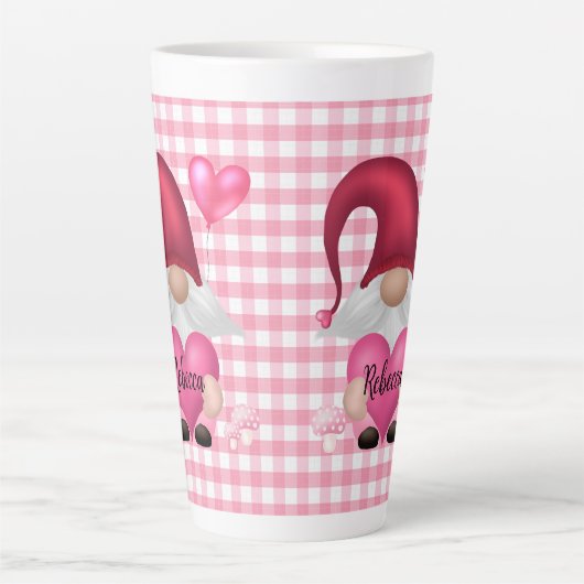 Gingham Karo Pattern Personalisiert Gnome Tasse (Vorderseite)