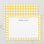 Gingham Karo Personalisiert Gelbe Flat Mitteilungskarte (Vorne/Hinten)