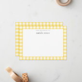Gingham Karo Personalisiert Gelbe Flat Mitteilungskarte (Vorderseite/Rückseite Beispiel)