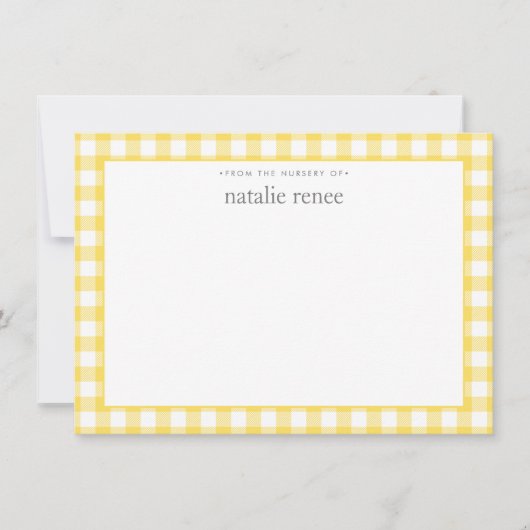 Gingham Karo Personalisiert Gelbe Flat Mitteilungskarte (Vorderseite)