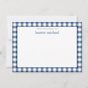 Gingham Karo personalisiert Navy Blau Flach  Mitteilungskarte