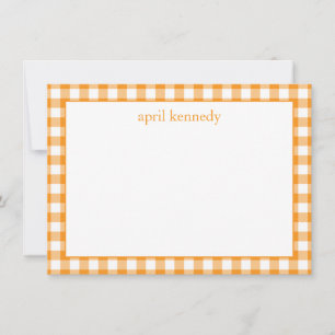 Gingham-Karo personalisiert Orange Flach Mitteilungskarte