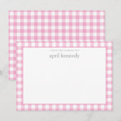 Gingham Karo personalisierte hellrosa Flat  Mitteilungskarte (Vorne/Hinten)