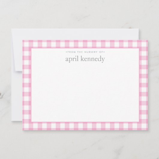 Gingham Karo personalisierte hellrosa Flat  Mitteilungskarte (Vorderseite)