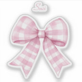 Gingham Karo Pink Bow mit Name Vinyl Sticker (Vorderseite)