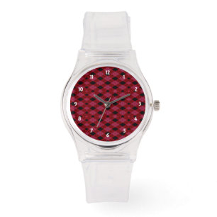 Gingham Karo Red und Black Sporty Pink Watch Armbanduhr