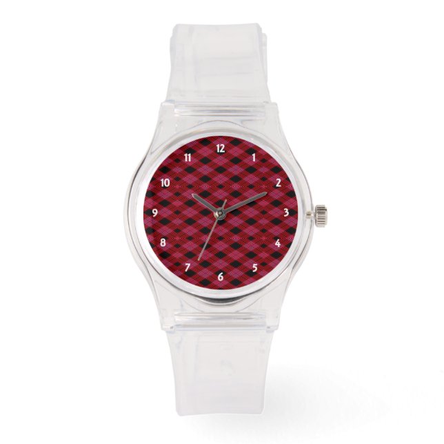 Gingham Karo Red und Black Sporty Pink Watch Armbanduhr (Vorderseite)