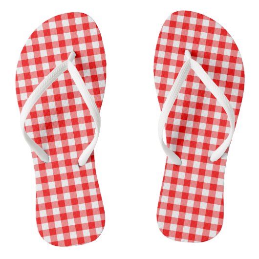 Gingham-Karo, rot und weiß, mittelgroß Badesandalen (Fußbett)