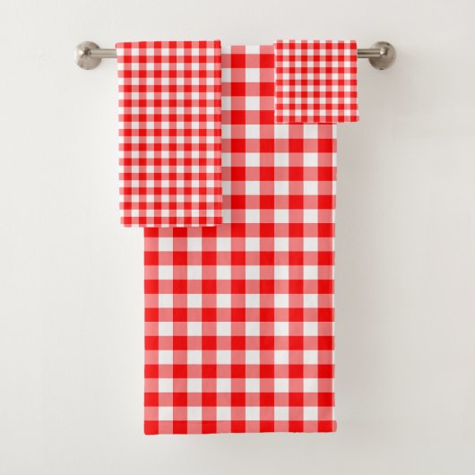 Gingham-Karo, rot und weiß, mittelgroß Badhandtuch Set (Insitu)
