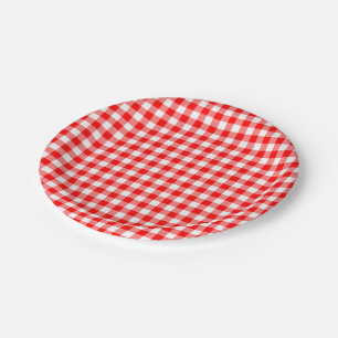 Gingham-Karo, rot und weiß, mittelgroß Pappteller