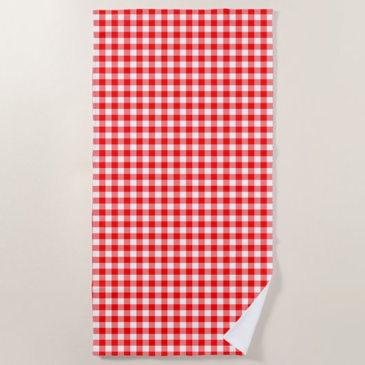 Gingham-Karo, rot und weiß, mittelgroß Strandtuch (Vorderseite)