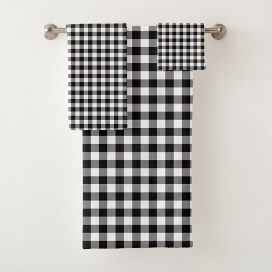 Gingham-Karo, Schwarz und Weiß Badhandtuch Set (Insitu)