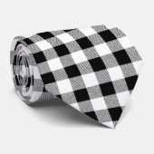 Gingham Karo Schwarzweiß Krawatte (Gerollt)