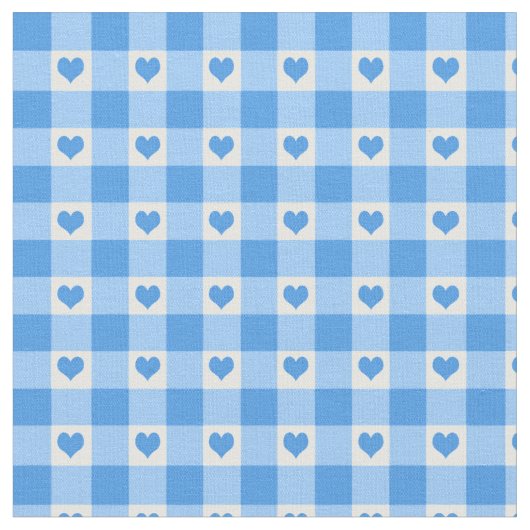 Gingham-Karo-und des Herz-Muster-| Blau Stoff (Nahaufnahme)