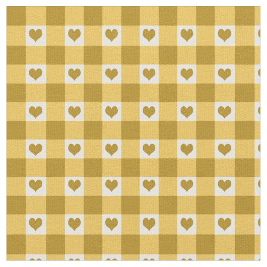 Gingham-Karo-und des Herz-Muster-| Gelb Stoff (Nahaufnahme)
