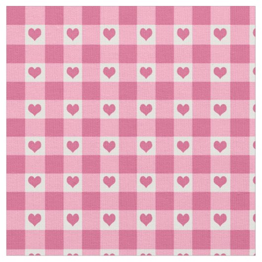 Gingham-Karo-und des Herz-Muster-| Rosa Stoff (Nahaufnahme)