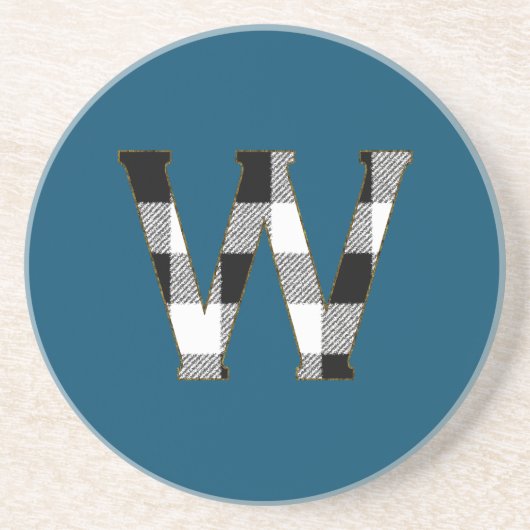 Gingham Karo W Sandstein Untersetzer (Vorne)