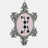 Gingham Karo X Schneeflocken Zinn-Ornament (Links)
