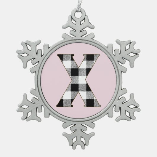 Gingham Karo X Schneeflocken Zinn-Ornament (Vorderseite)