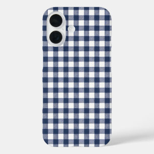 Gingham-Karomuster - Marineblau iPhone 16 Hülle
