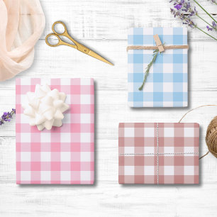 Gingham-Karomuster Rosa, Hellblau, Mauve Geschenkpapier Set