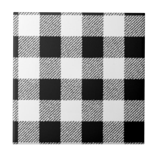 Gingham-Karomuster schwarz und weiß Fliese (Vorderseite)