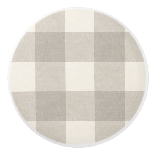 Gingham Karos kariert neutrales Beige Keramikknauf (Vorderseite)