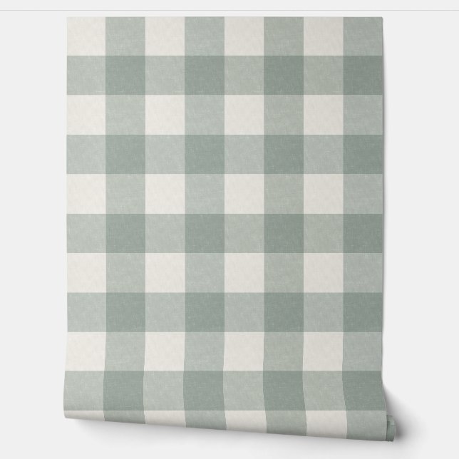 Gingham Karos kariertes Weißgrün Tapete (Abrollen)