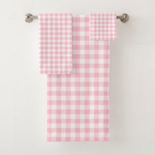 Gingham-Karos, rosa und weiße Mittelformat Badhandtuch Set