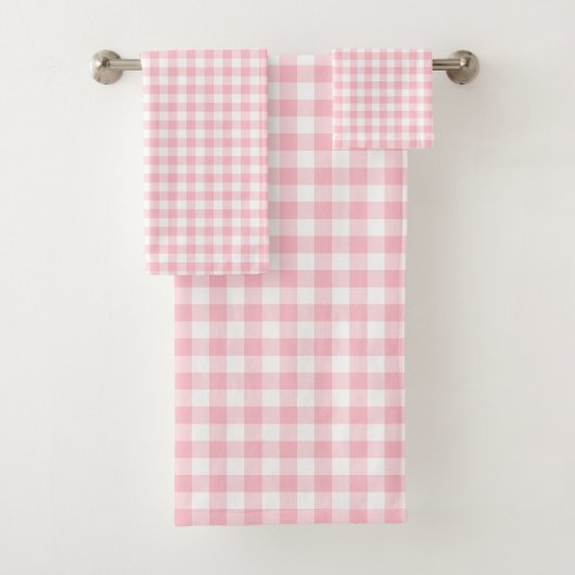 Gingham-Karos, rosa und weiße Mittelformat Badhandtuch Set (Insitu)