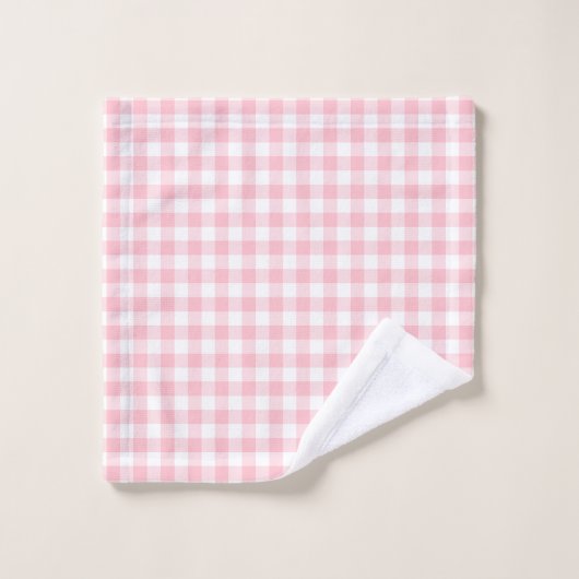 Gingham-Karos, rosa und weiße Mittelformat Badhandtuch Set (Waschlappen)
