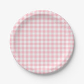 Gingham-Karos, rosa und weiße Mittelformat Pappteller (Vorderseite)